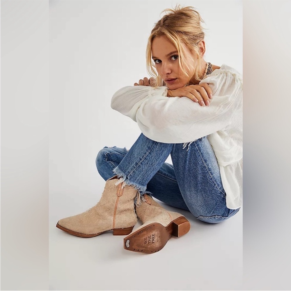 Free People Wesley Ankle Boot Bone Leather Western Inspired Square Toe US 8.5 - Picture 2 of 13